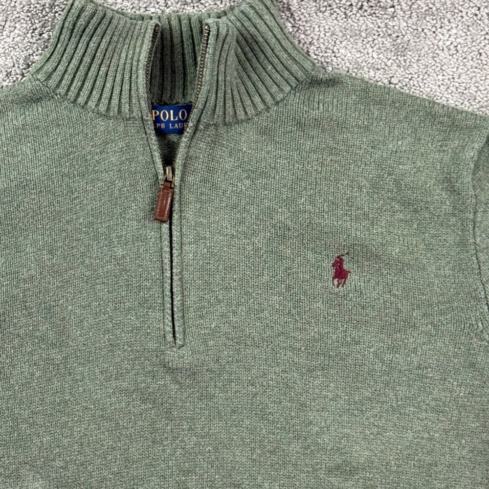 Polo Ralph Lauren Sweater Mens L Green Quarter Zip Cotton Preppy Classic
